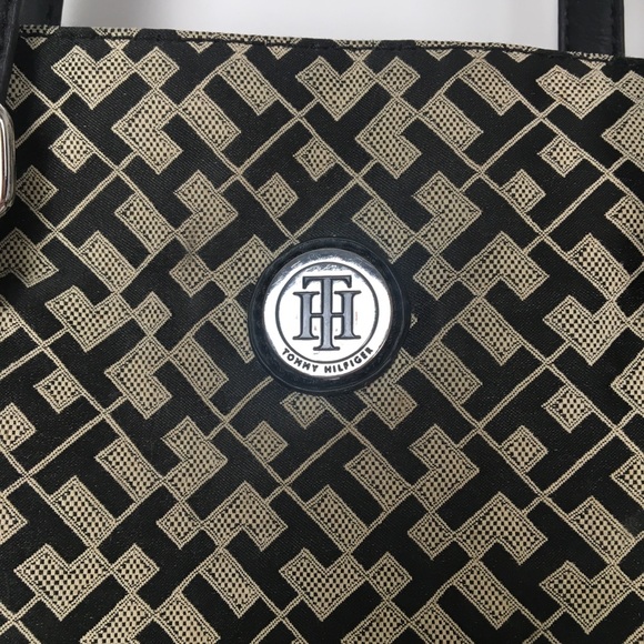 Tommy Hilfiger black tan patterned two strap purse - Picture 2 of 14